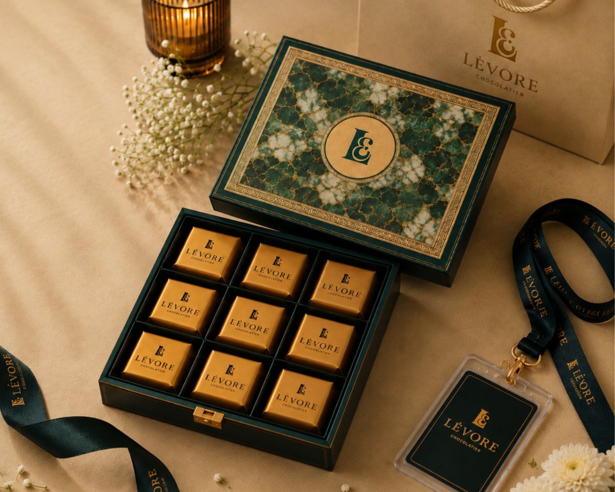LÈVORE Chocolate Bite Box — luxury Crystal Resin Diwali chocolate gift hamper, handcrafted in Hyderabad