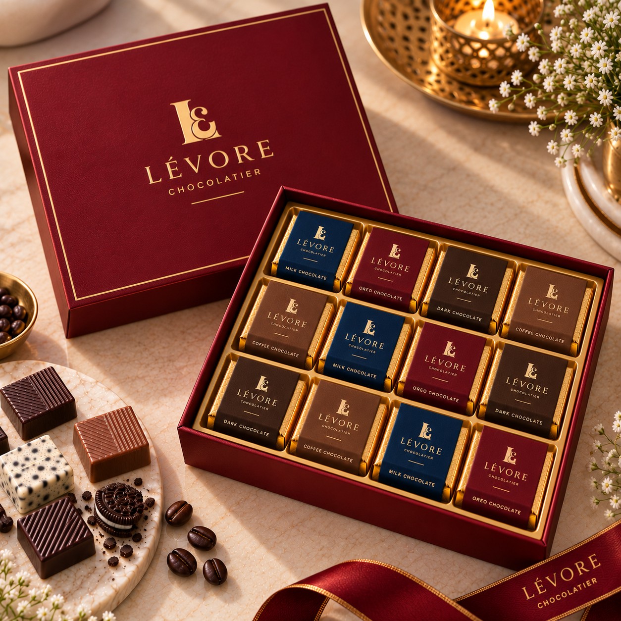 LÈVORE R-4 3 × 4 — premium printed rigid chocolate corporate gift box, Hyderabad