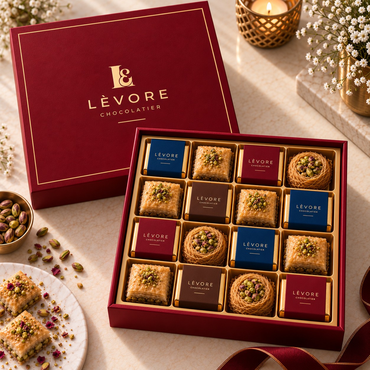 LÈVORE R-7 4 × 4 — premium printed rigid chocolate corporate gift box, Hyderabad