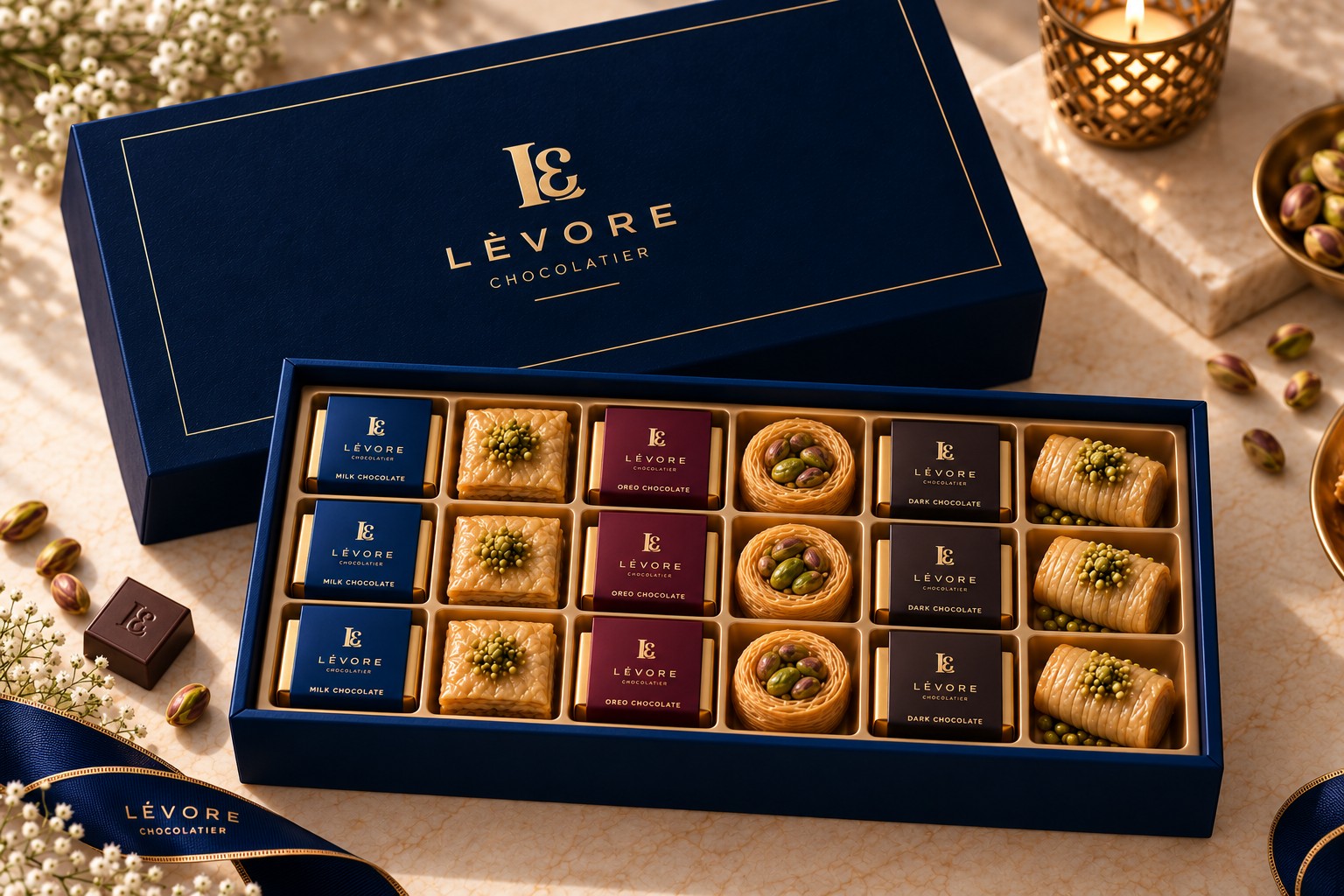 LÈVORE R-8 3 × 6 — premium printed rigid chocolate corporate gift box, Hyderabad