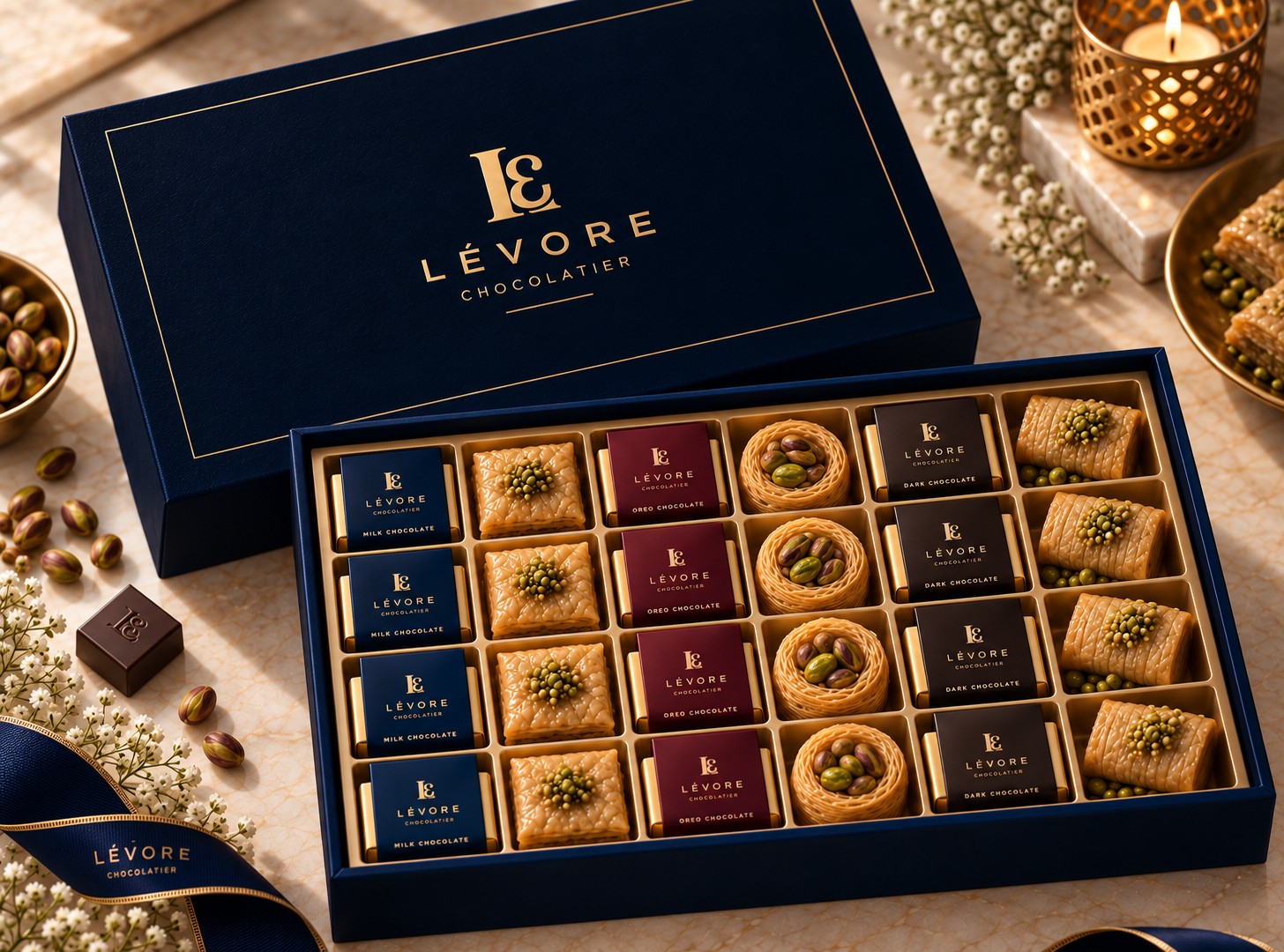 LÈVORE premium printed rigid chocolate gift box for corporate gifting, made in Hyderabad